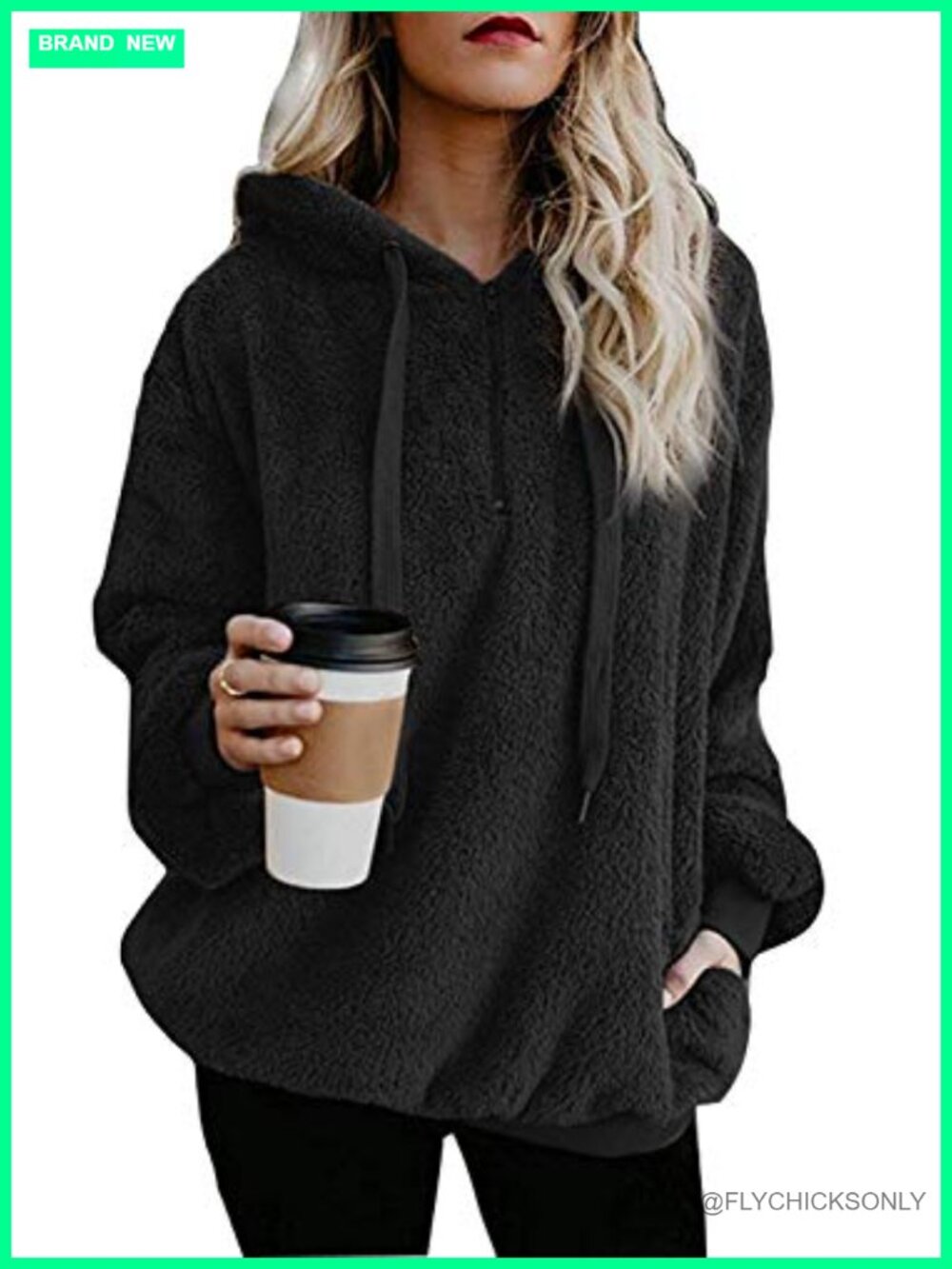 Oversized Sherpa Hoodie Pullover Fleece Sweatshirt Quarter Zip Womens